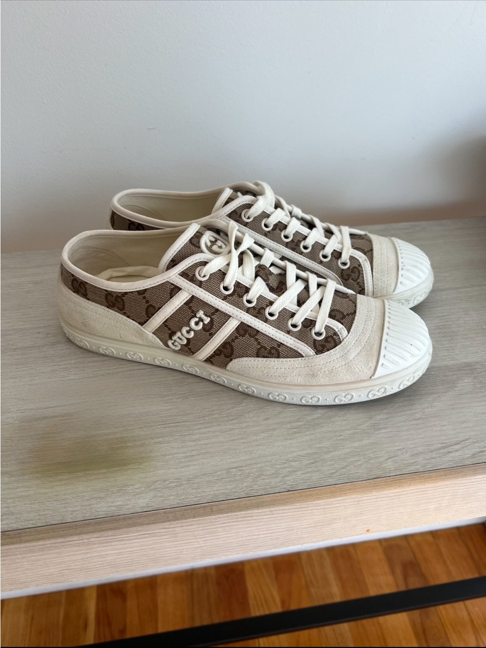 Gucci Beige & Brown GG Canvas Low-Top Sneakers
